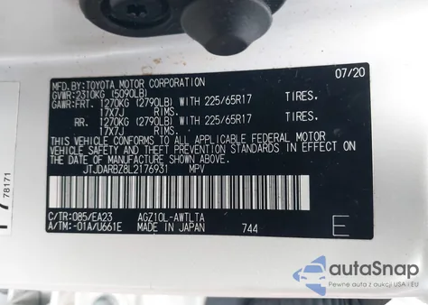 2020 Lexus Nx 300 из США, поврежденный, VIN JTJDARBZ8L2176931